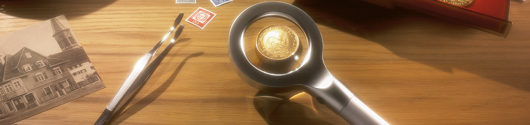 Münze unter einer Lupe